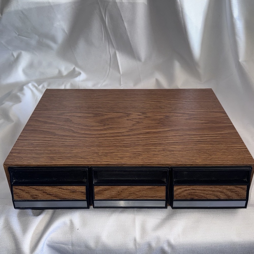 Vintage Cassette Tape 3 Drawer Holder  Storage Case Wood Grain 42 Slots
